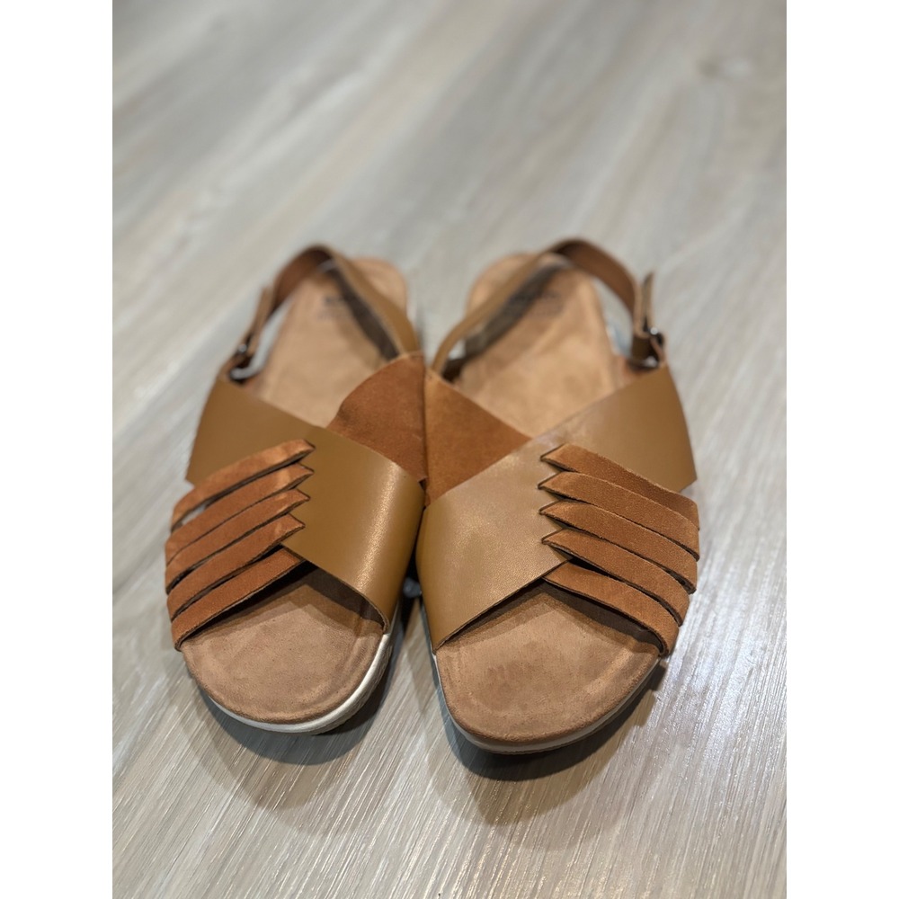 Earth Origins Suzie Tan Leather Slingback Flat Sandals Womens 10W ETSUZIE - Picture 2 of 5